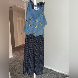 Vintage sunflower Jean vest tie back dress